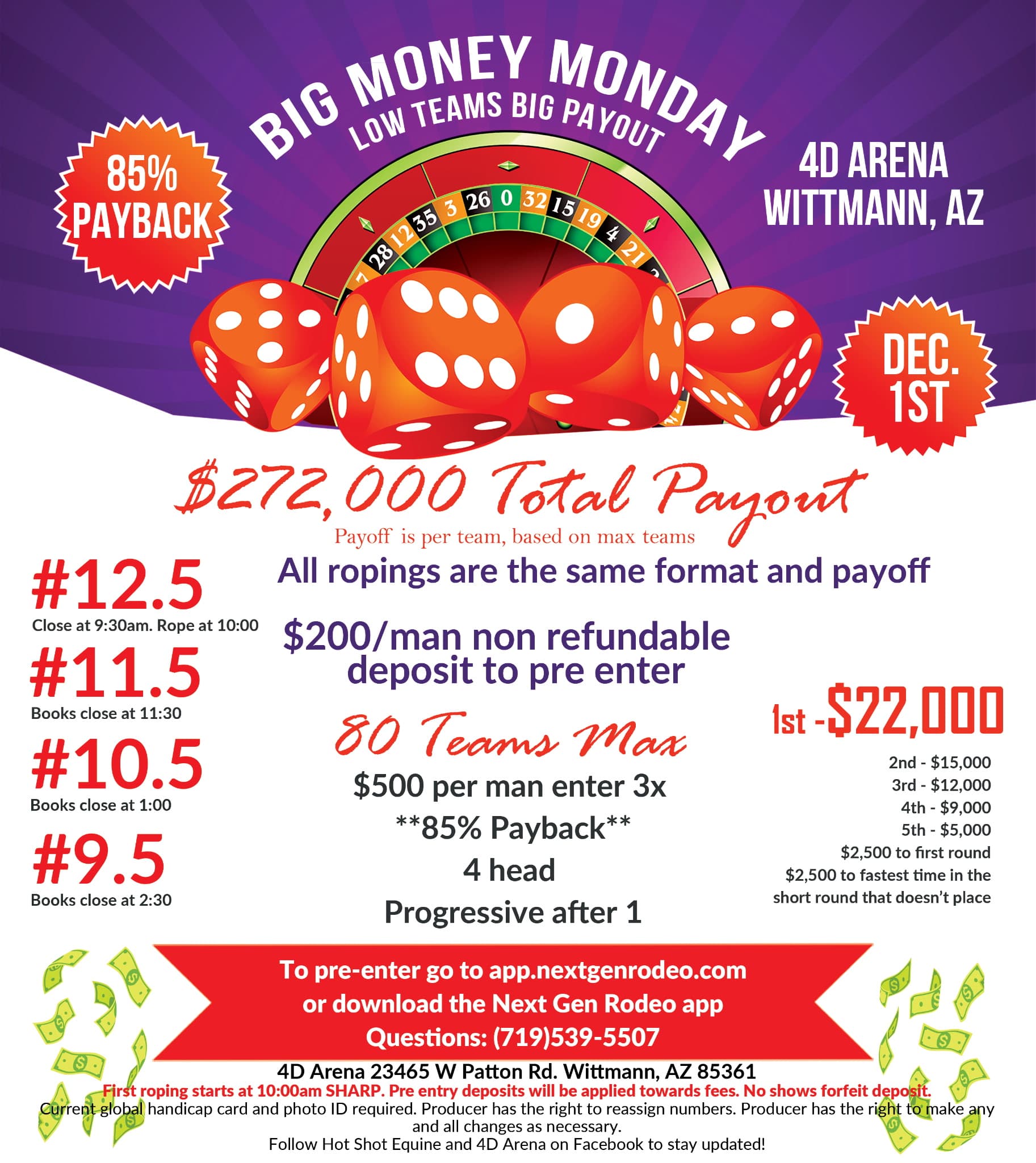 Wittmann,AZ-4D Arena, Vegas Week Big Money Monday 12.5,11.5,10.5,9.5 flyer