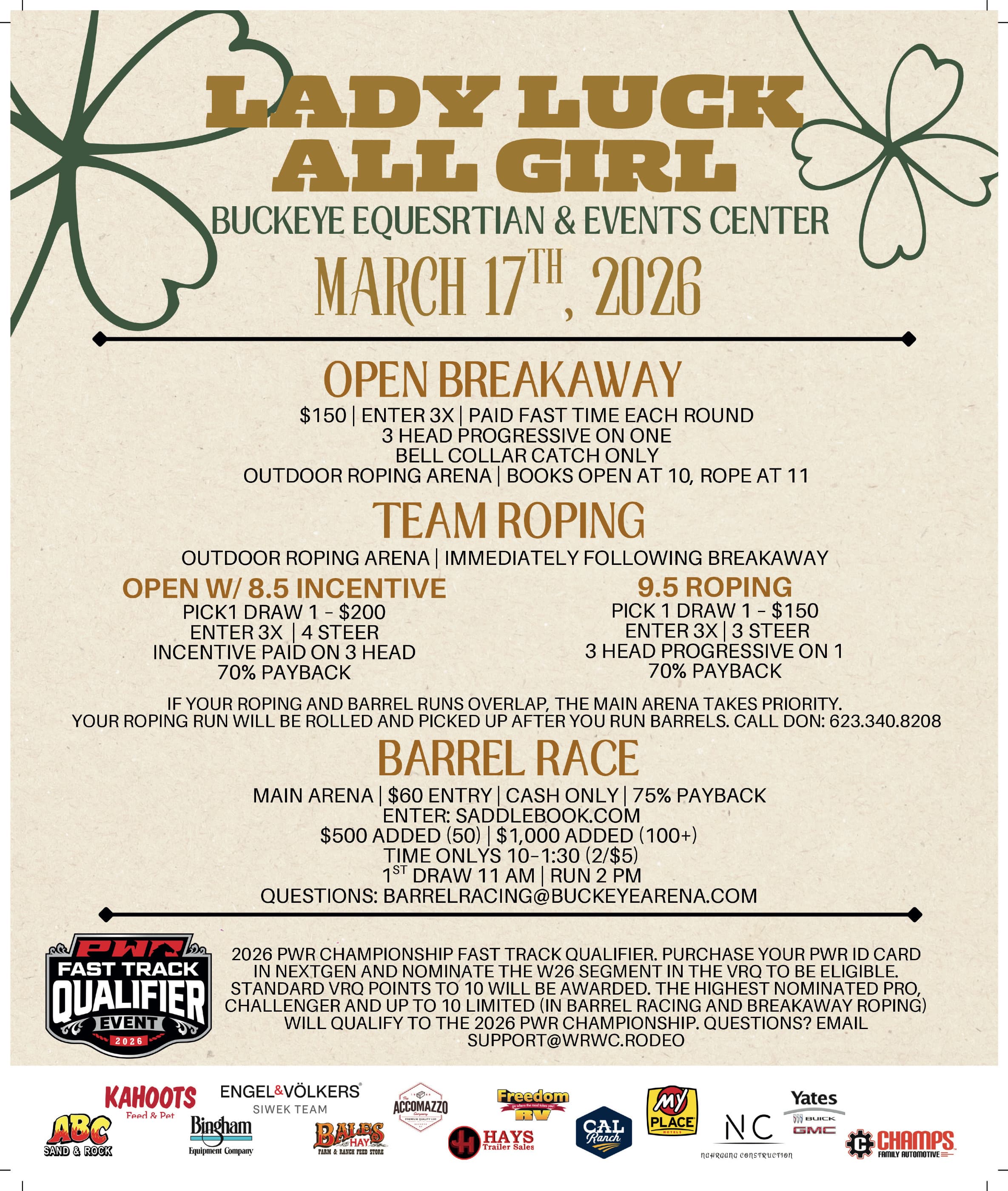 Buckeye, AZ-Lady Luck-Team Roping, Breakaway, Barrels flyer