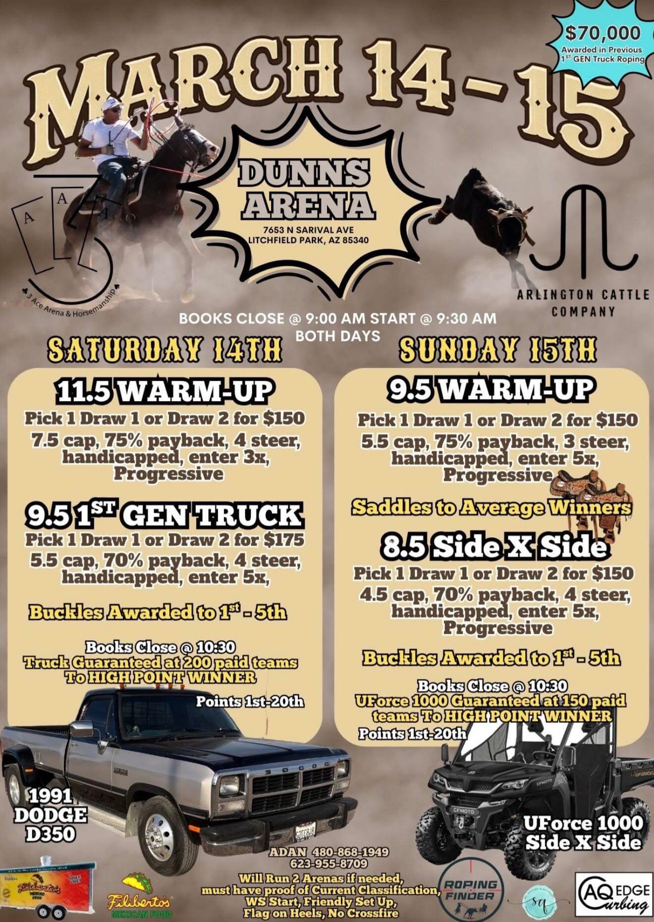 Litchfield Park, AZ-Dunn’s Arena-3 Ace Productions-Truck and SidexSide Roping flyer