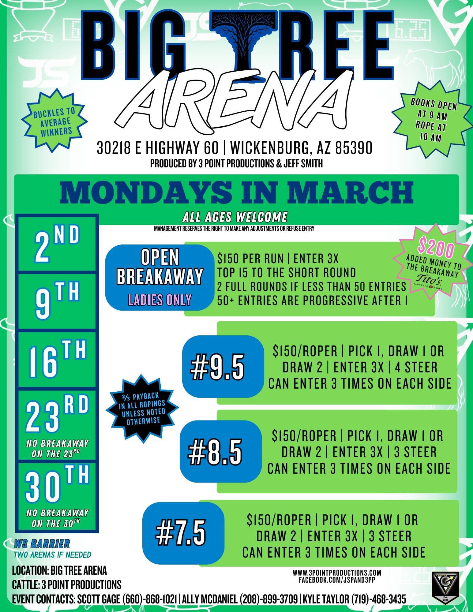 Wickenburg, AZ-Big Tree Arena-Mondays-Team Roping+Breakaway flyer