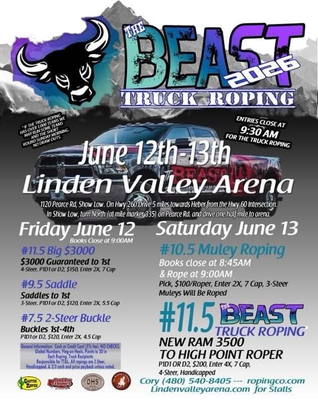 Show Low, AZ-The Beast Truck Roping flyer